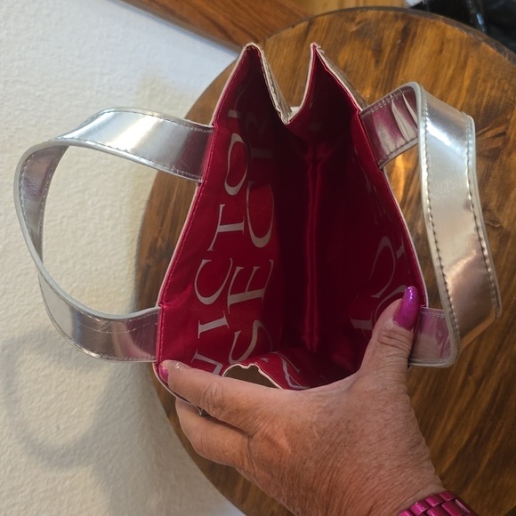 Victoria's Secret Silver Metallic SMALL tote Bag RED satin interior Mod & Sassy! - Picture 7 of 12